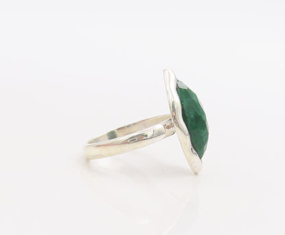 925 Sterling Silver Vintage Ring Marquise Cut Green Gemstone  Sz 7  RG30551