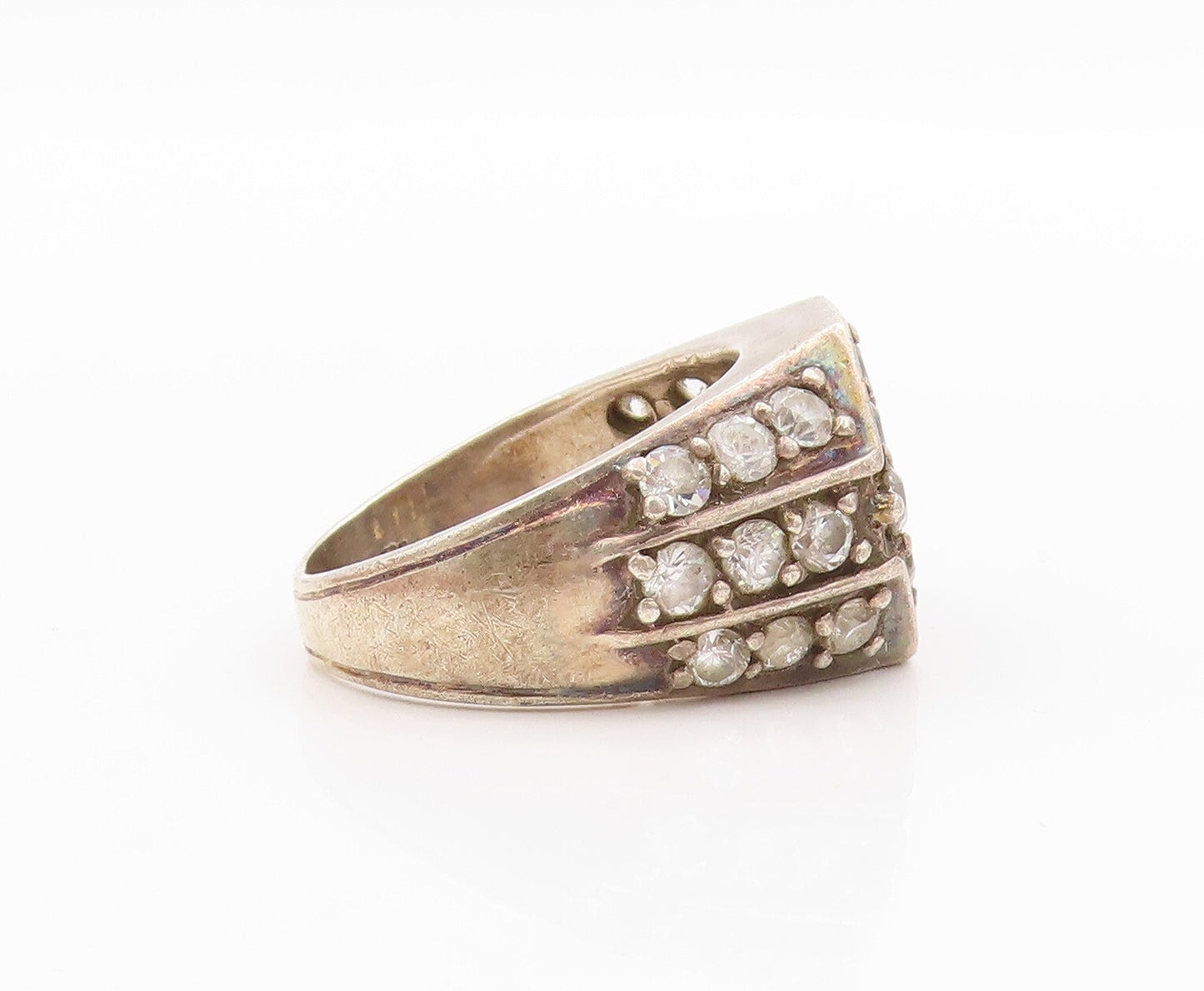 925 Sterling Silver Vintage Ring Solid Designer CZ Inlay  Sz 11  RG31815