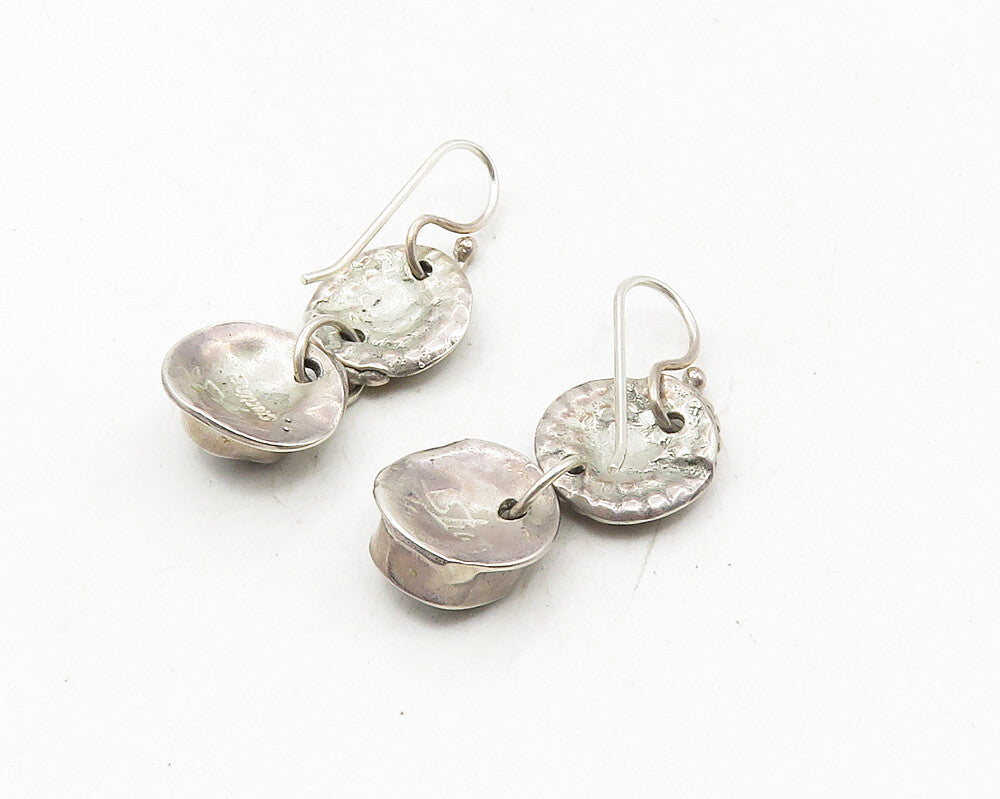 NAVAJO 925 Sterling Silver Vintage Sculpted Flower Linked Dangle Earrings EG5198