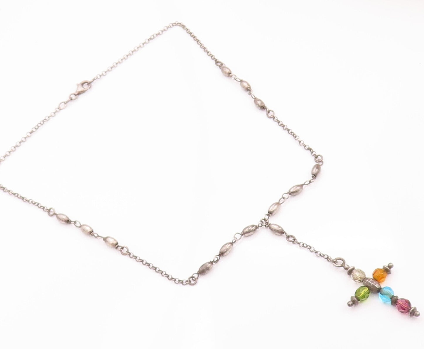 925 Sterling Silver Vintage Necklace Minimalist Religious Beaded Cross  NE4275