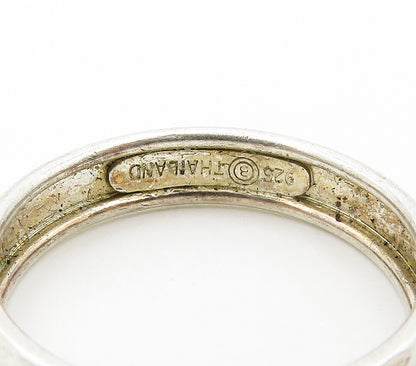 925 Sterling Silver  Shiny Diamond Cut Detail Round Band Ring Sz 6  RG16041