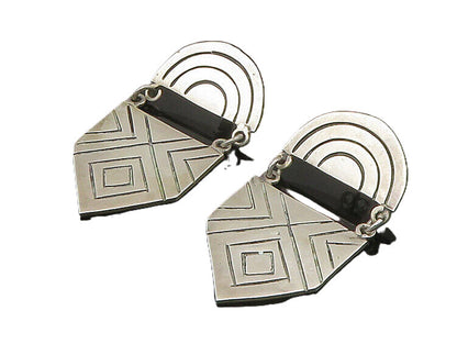 MEXICO 925 Silver  Vintage Shiny Etched Pattern Dangle Earrings  EG10256