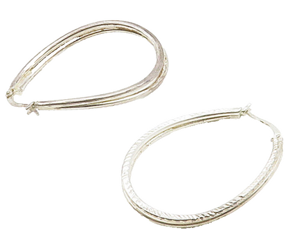 925 Sterling Silver  Vintage Shiny Diamond Cut Detail Hoop Earrings  EG8199