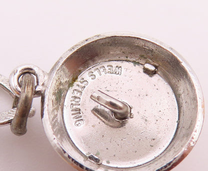 WELLS 925 Sterling Silver  Vintage Enamel Happy Birthday Cake Pendant  PT17188