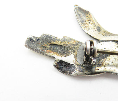 925 Sterling Silver Vintage Antique Ribbon Tied Flowers Brooch Pin BP2687