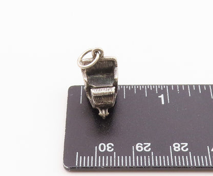 925 Sterling Silver  Vintage Petite Dark Tone Winter Sleigh Pendant  PT18653