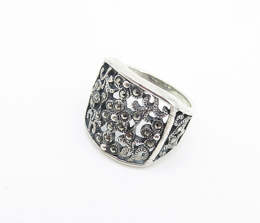 925 Sterling Silver  Marcasite Open Floral Vine Cocktail Ring Sz 7.5  RG8485