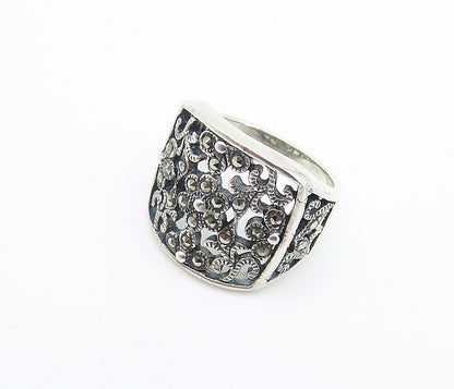 925 Sterling Silver  Marcasite Open Floral Vine Cocktail Ring Sz 7.5  RG8485