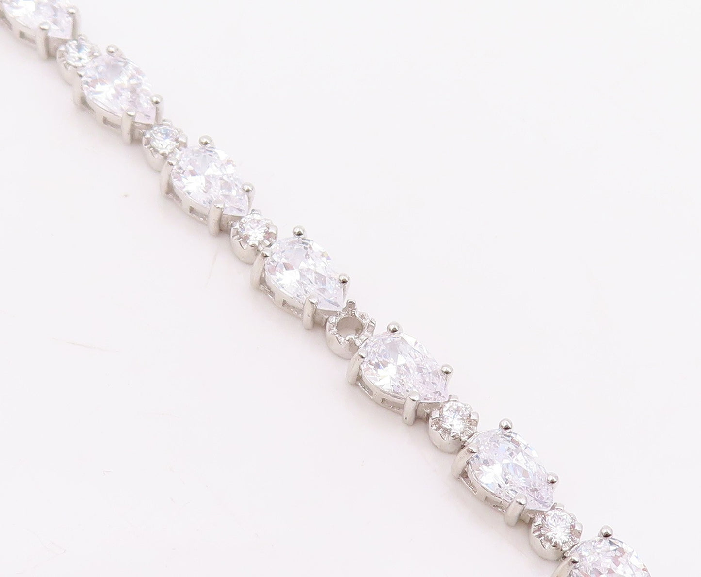 925 Sterling Silver Vintage Bracelet Multi Shape CZ Elegant Tennis Link  BT11880
