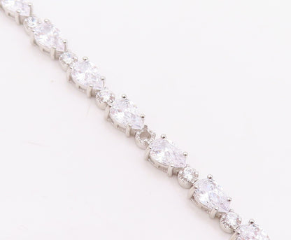 925 Sterling Silver Vintage Bracelet Multi Shape CZ Elegant Tennis Link  BT11880