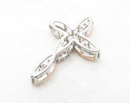 925 Sterling Silver  Shiny Topaz Two Tone Religious Cross Pendant  PT10314