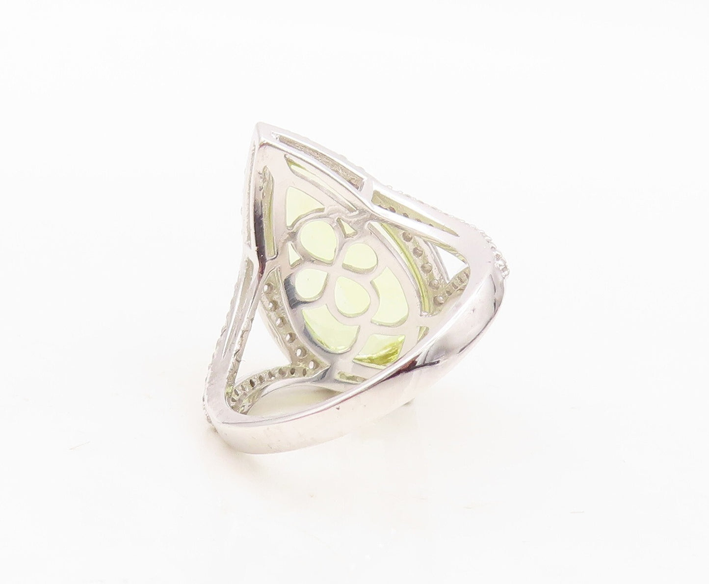 925 Sterling Silver Vintage Ring Modernist Drop Cut Citrine & CZ  Sz 7 RG30517