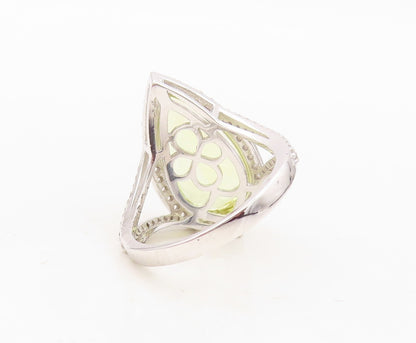 925 Sterling Silver Vintage Ring Modernist Drop Cut Citrine & CZ  Sz 7 RG30517