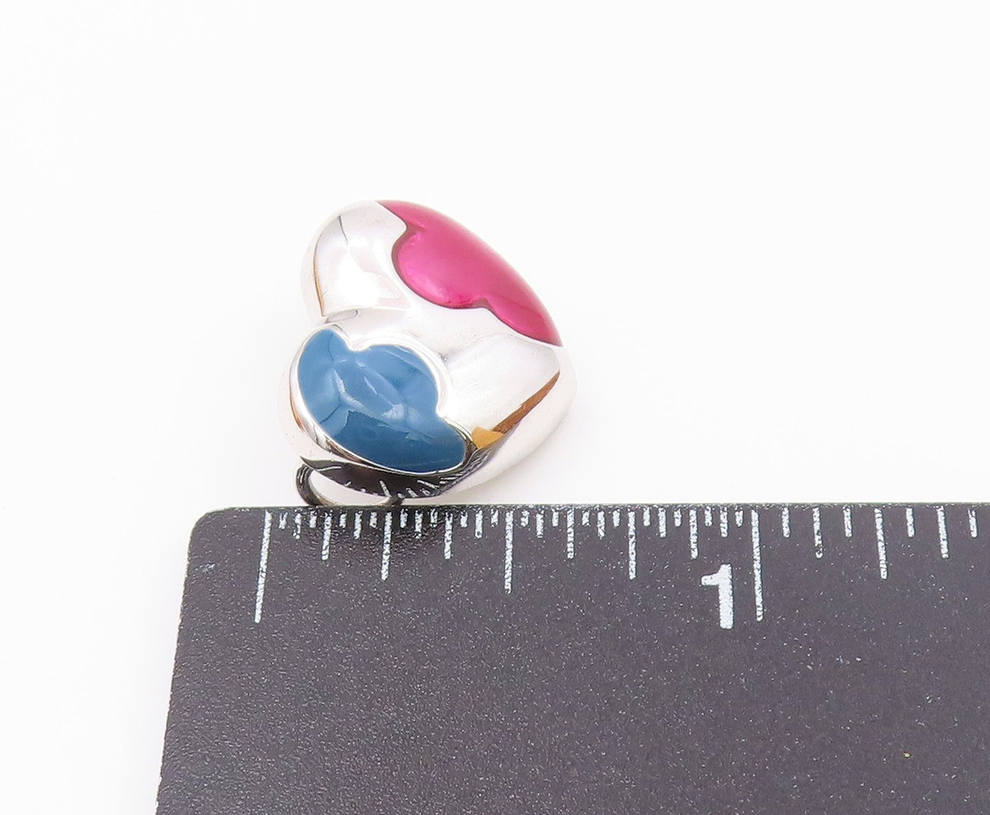 925 Sterling Silver  Vintage Shiny Enamel Love Heart Slide Pendant  PT16716