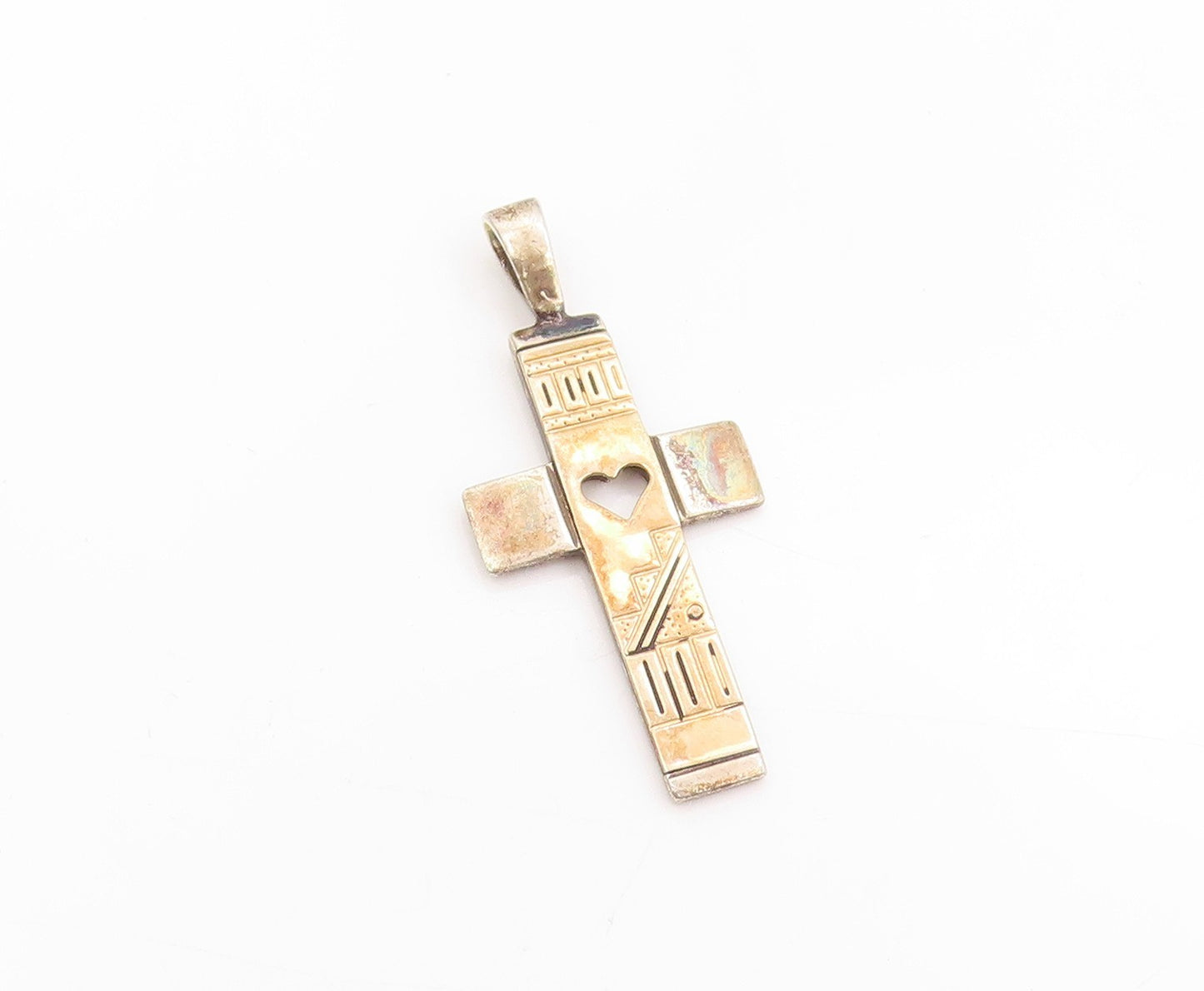 14K Gold & 925 Sterling Silver Vintage Pendant CAROLYN POLLACK Cross   PT24998