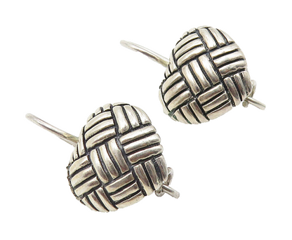 925 Sterling Silver  Vintage Basket Weave Pattern Round Drop Earrings  EG5582