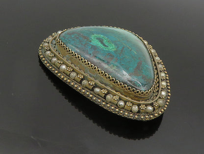 ISRAEL 925 Silver  Vintage Large Eilat & Cultured Pearls Brooch Pin  BP9525