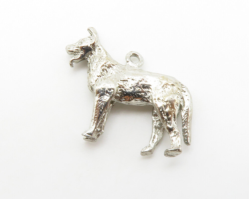 925 Sterling Silver  Vintage Petite Shiny Standing Dog Animal Pendant  PT11276