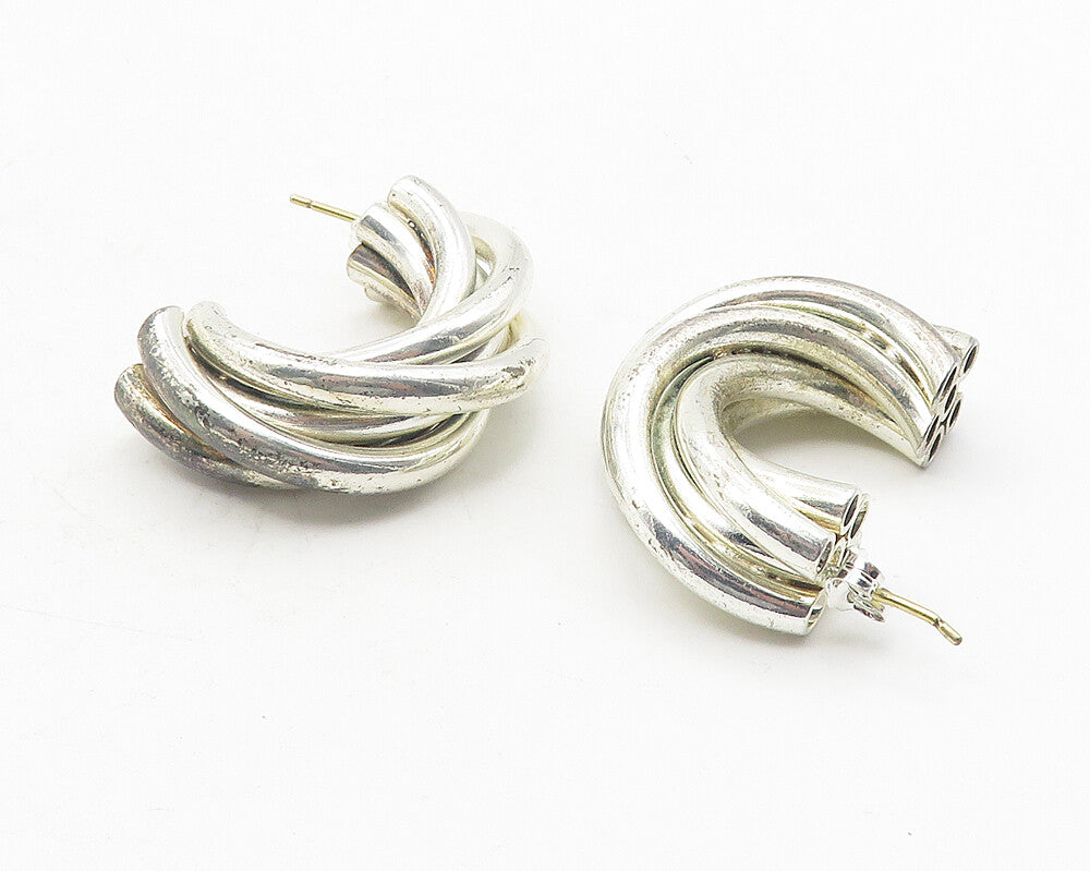 925 Sterling Silver  Vintage Shiny Macaroni Cluster Drop Earrings  EG6064