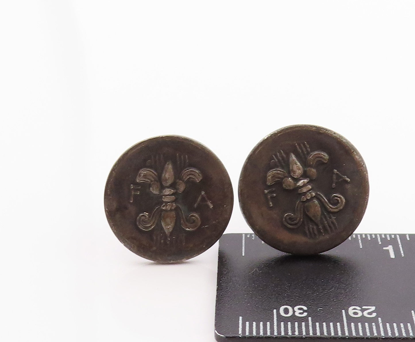 925 Sterling Silver Vintage Cuff Links Dark Tone Flue De Lis Carved  TR3940
