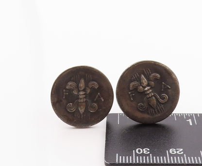 925 Sterling Silver Vintage Cuff Links Dark Tone Flue De Lis Carved  TR3940