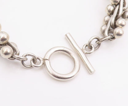 925 Sterling Silver Vintage Bracelet Modernist Twisted Bar & Ball Chain  BT11958