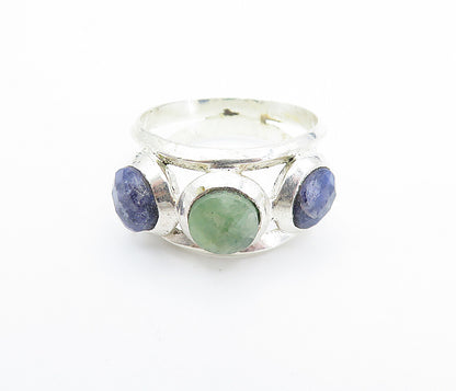 925 Sterling Silver  Emerald & Sapphire Split Shank Band Ring Sz 7  RG7914