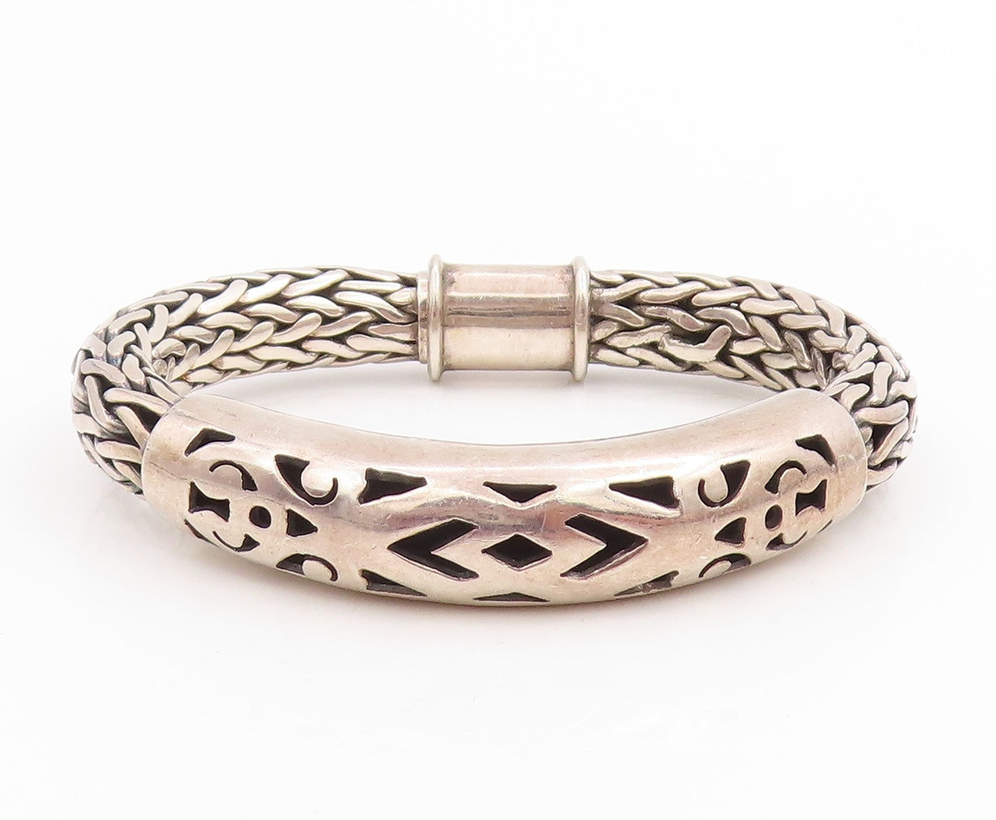 925 Sterling Silver Vintage Bracelet Braided Scrollwork Statement Cuff  BT11469