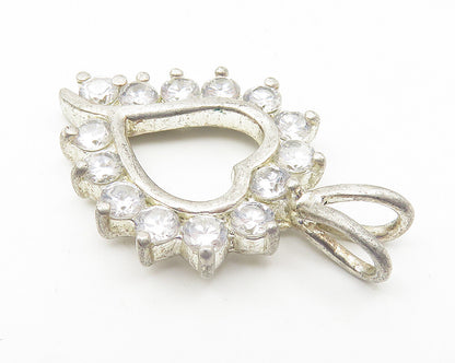 925 Sterling Silver  Vintage White Topaz Open Love Heart Pendant  PT8347