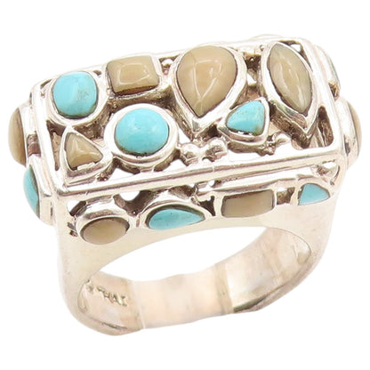 925 Sterling Silver Vintage Ring Turquoise Wide Openwork Band  Sz 6.5  RG36506