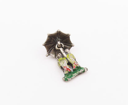 925 Sterling Silver  Vintage Enamel Love Birds Under Umbrella Pendant  PT20726