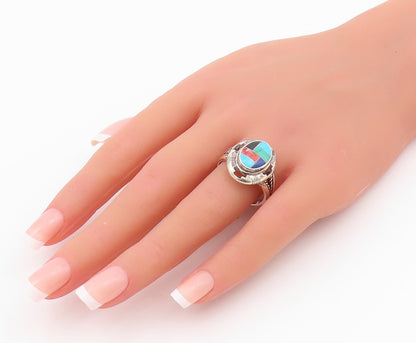 925 Sterling Silver Vintage Ring CAROLYN POLLACK Gemstones Inlay  Sz 10  RG33075