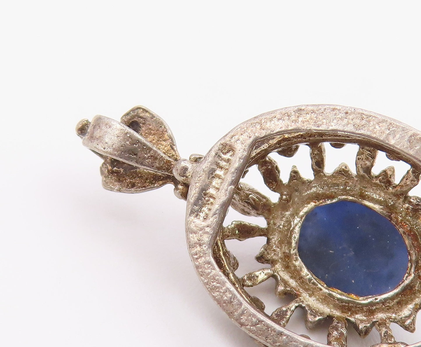 925 Sterling Silver  Vintage Cabochon Sodalite Open Beaded Pendant  PT21142