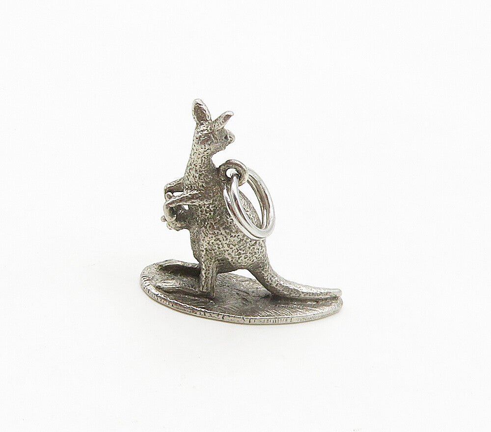 925 Sterling Silver  Vintage Petite Dark Tone Kangaroo Animal Pendant  PT12887