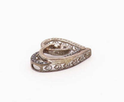 925 Sterling Silver  Vintage Genuine Diamonds Open Love Heart Pendant  PT19407