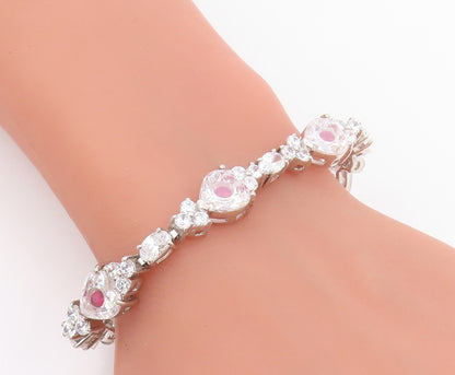 925 Sterling Silver Vintage Bracelet Sparkling CZ Love Heart Link Chain  BT11511