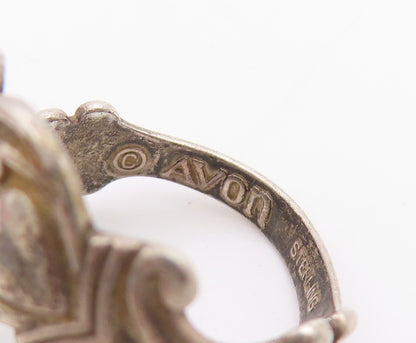 925 Sterling Silver Vintage Ring AVON Floral Hearts Bypass Band  Sz 8  RG33866