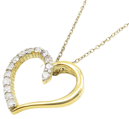 925 Sterling Silver  Genuine Diamonds Shiny Love Heart Chain Necklace  NE2005
