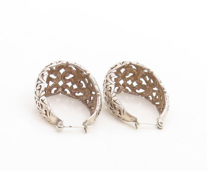 925 Sterling Silver Vintage Earrings Swirly Hearts Design Cutout Hoops  EG13299