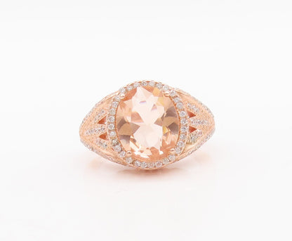 925 Sterling Silver Vintage Ring Rose Gold Plated Morganite & CZ  Sz 7  RG29473