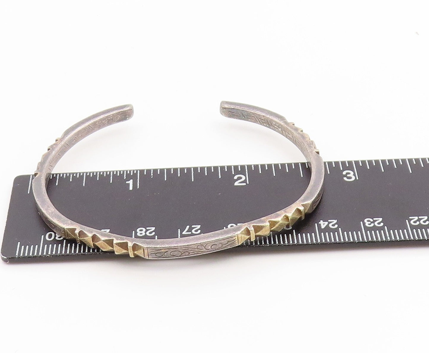 925 Sterling Silver Vintage Bracelet Two Tone Geometric Carved Cuff  BT11808