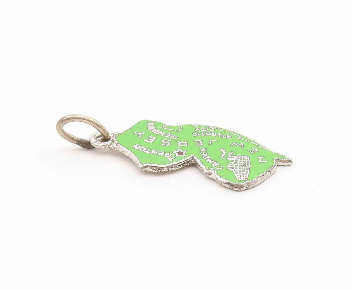 925 Sterling Silver Vintage Pendant Enamel New Jersey State Map Charm  PT26568