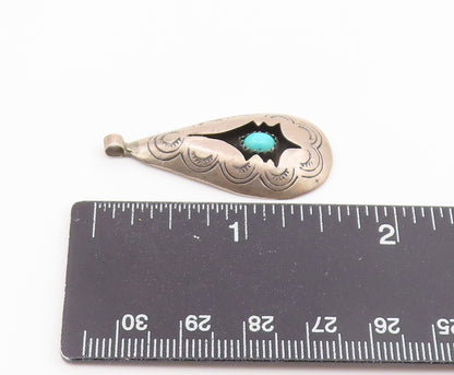 925 Sterling Silver Vintage Pendant NAVAJO Turquoise Shadow Box Teardrop PT26596