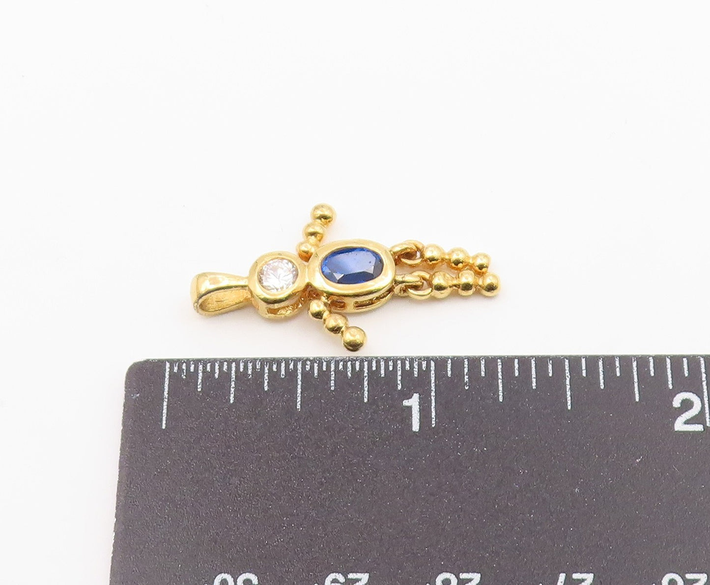 925 Silver  Vintage Sapphire & Cubic Zirconia Figure Dangle Pendant  PT21508
