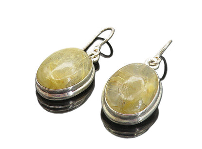 925 Sterling Silver  Vintage Cabochon Rutilated Quartz Dangle Earrings  EG3620
