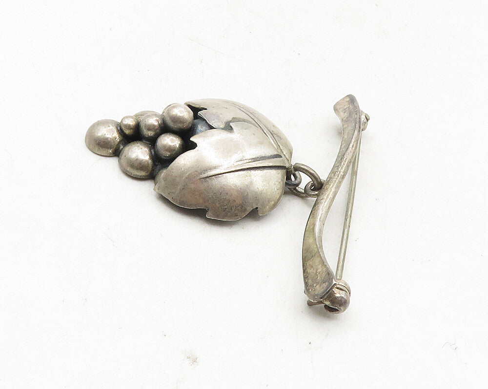 925 Sterling Silver  Vintage Oxidized Grape Bunch Motif Brooch Pin  BP3639