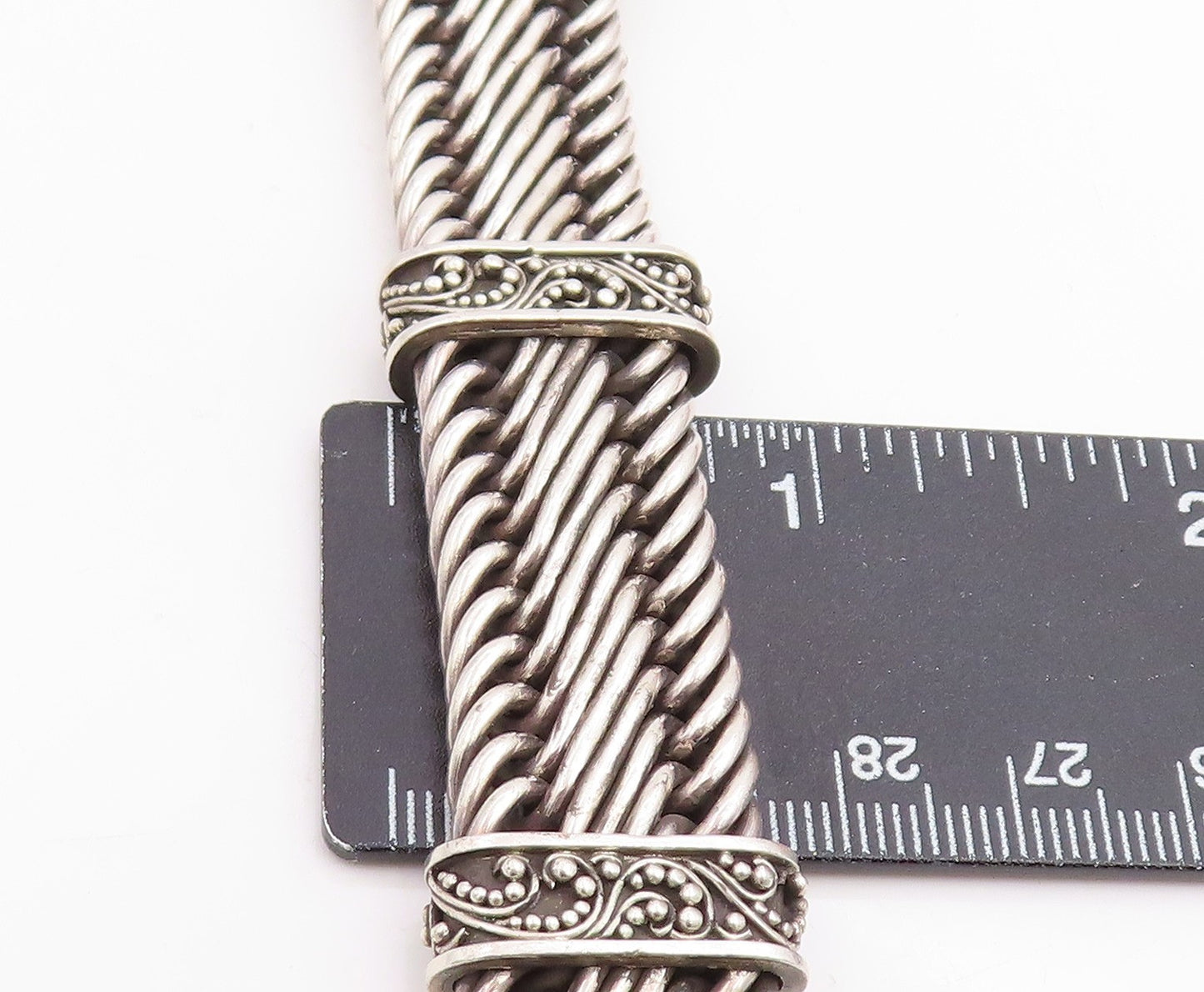 925 Sterling Silver Vintage Bracelet Solid Scrollwork Braided Chain  BT11823