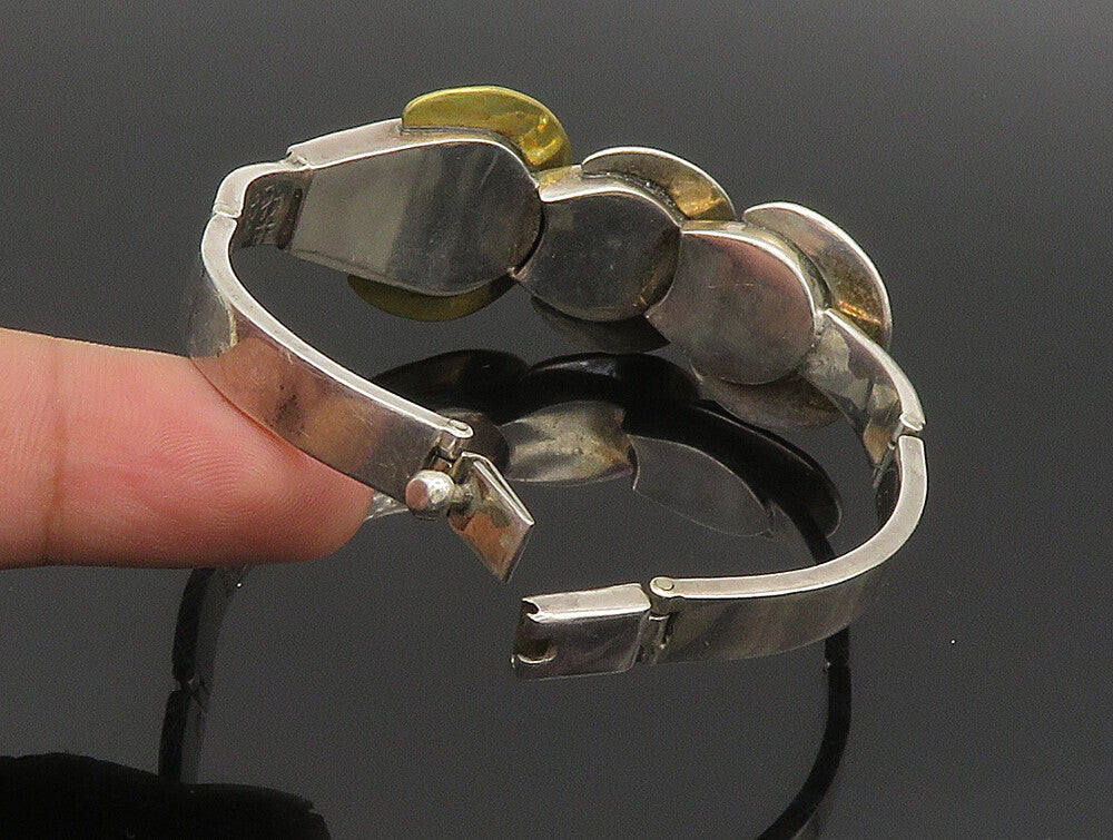 MEXICO 925 Silver  Vintage Two Tone Graduated Half Circle Link Bracelet BT9461