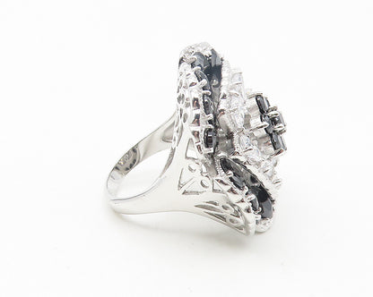 925 Sterling Silver  Cubic Zirconia & Hematite Cocktail Ring Sz 7  RG11208