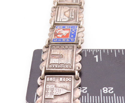 925 Sterling Silver Vintage Bracelet Dark Tone Carved France Monuments  BT11026